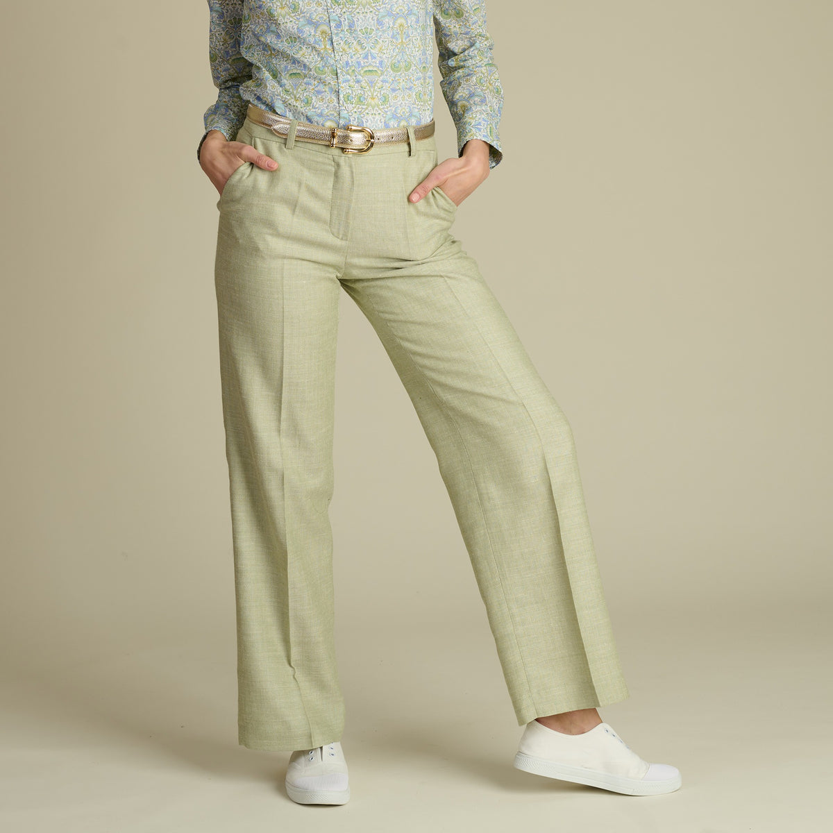 Green Tetbury Silk and Linen Trousers