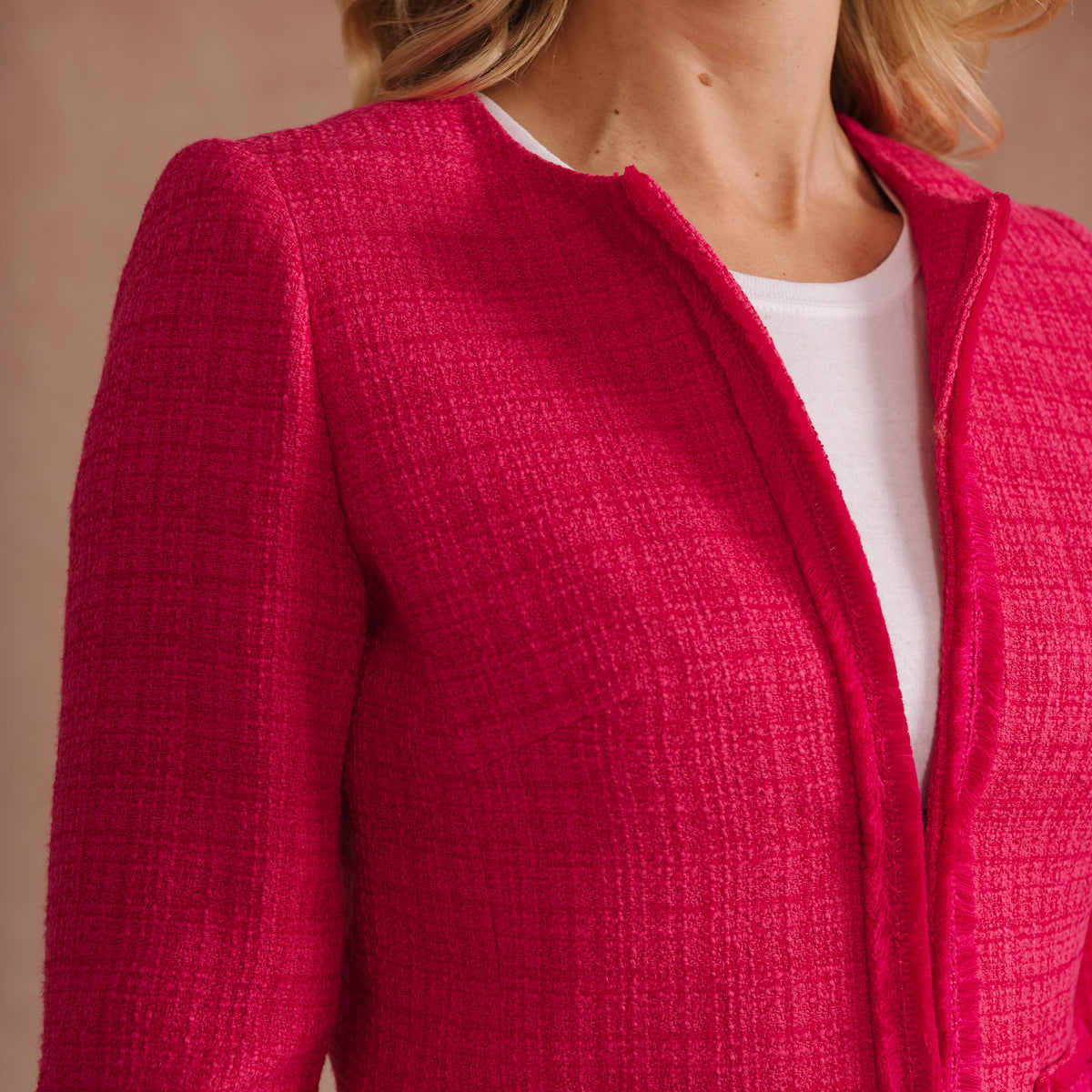 Fuchsia Fringe Crop Jacket