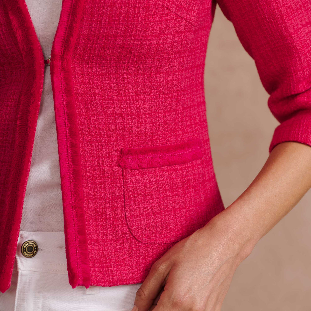 Fuchsia Fringe Crop Jacket