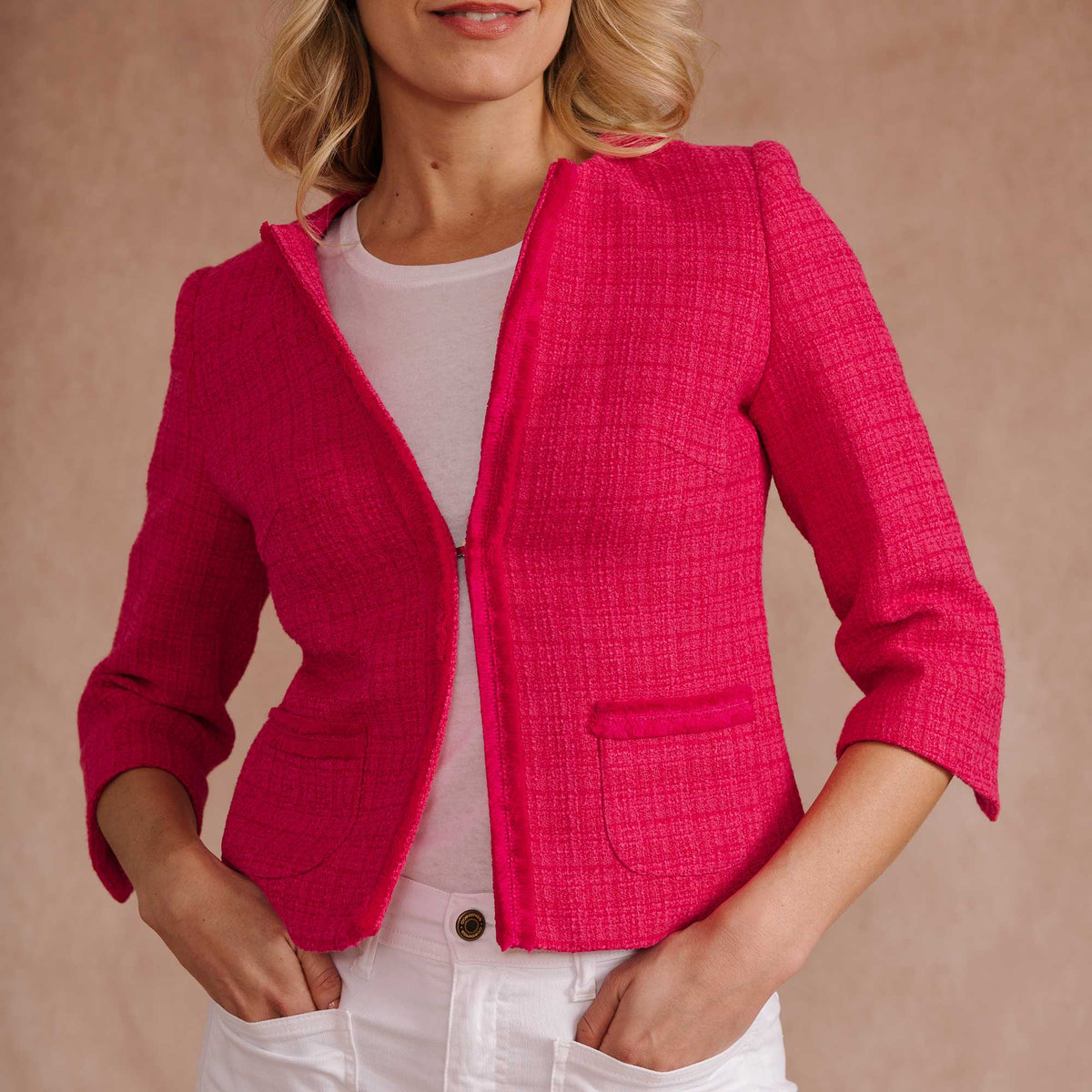 Fuchsia Fringe Crop Jacket