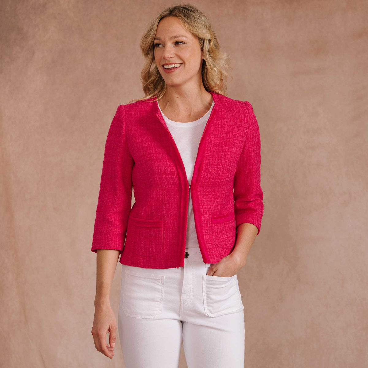 Fuchsia Fringe Crop Jacket