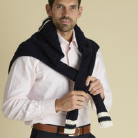 Navy Cable Wool and Cashmere Cricket Jumper