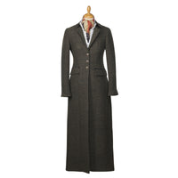 Moss Green Long Tweed With Velvet Trim Coat