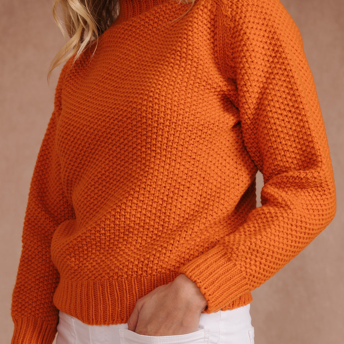 Orange Moss Stitch Turtle Pullover