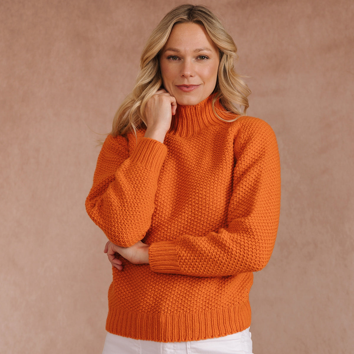 Orange Moss Stitch Turtle Pullover
