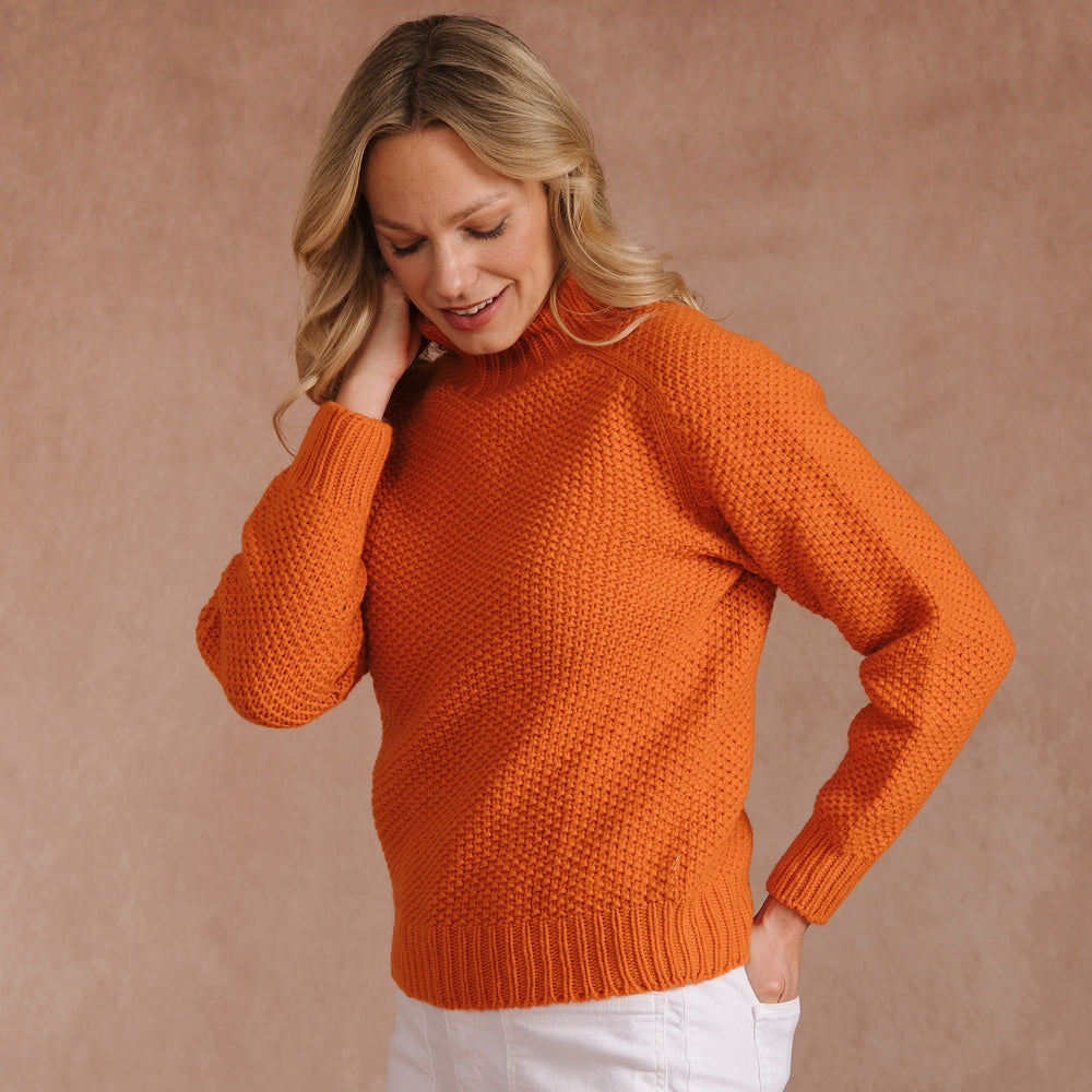 Ladies Orange Moss Stitch Turtle Pullover | Cordings – Cordings of ...
