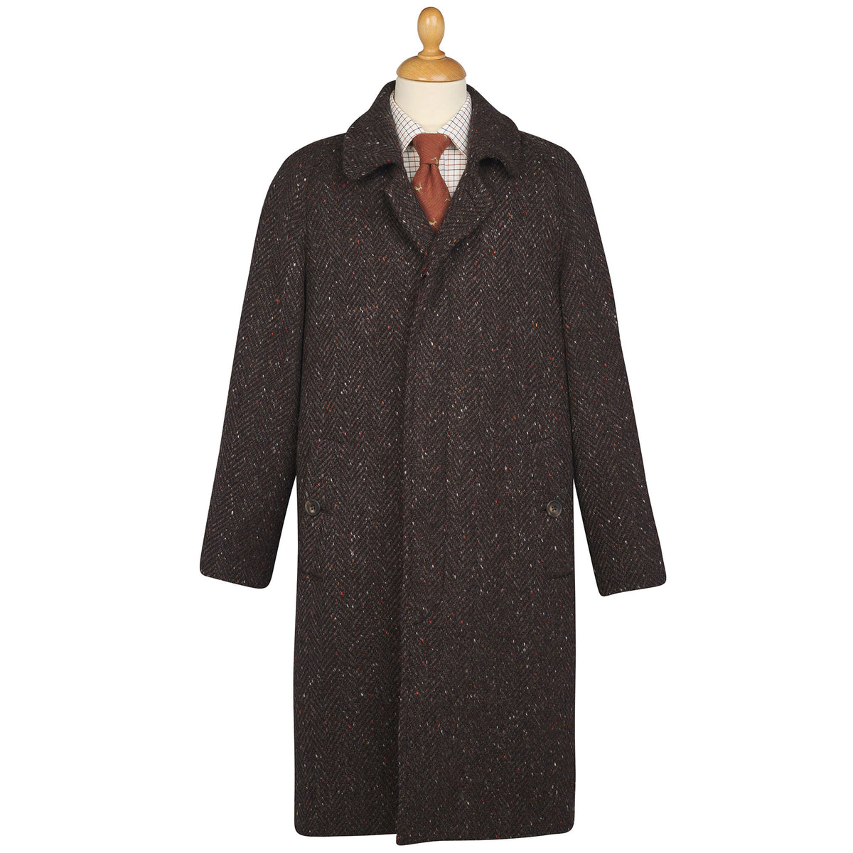 Brown Grey Herringbone Donegal Follifoot Coat