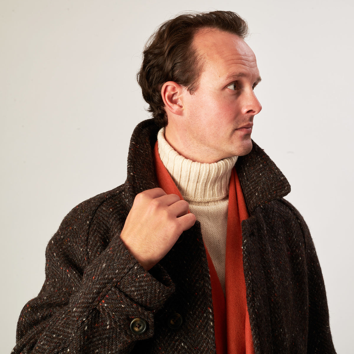 Brown Grey Herringbone Donegal Follifoot Coat