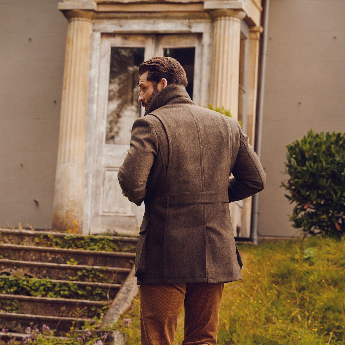 Conrad Herringbone Tweed Car Coat