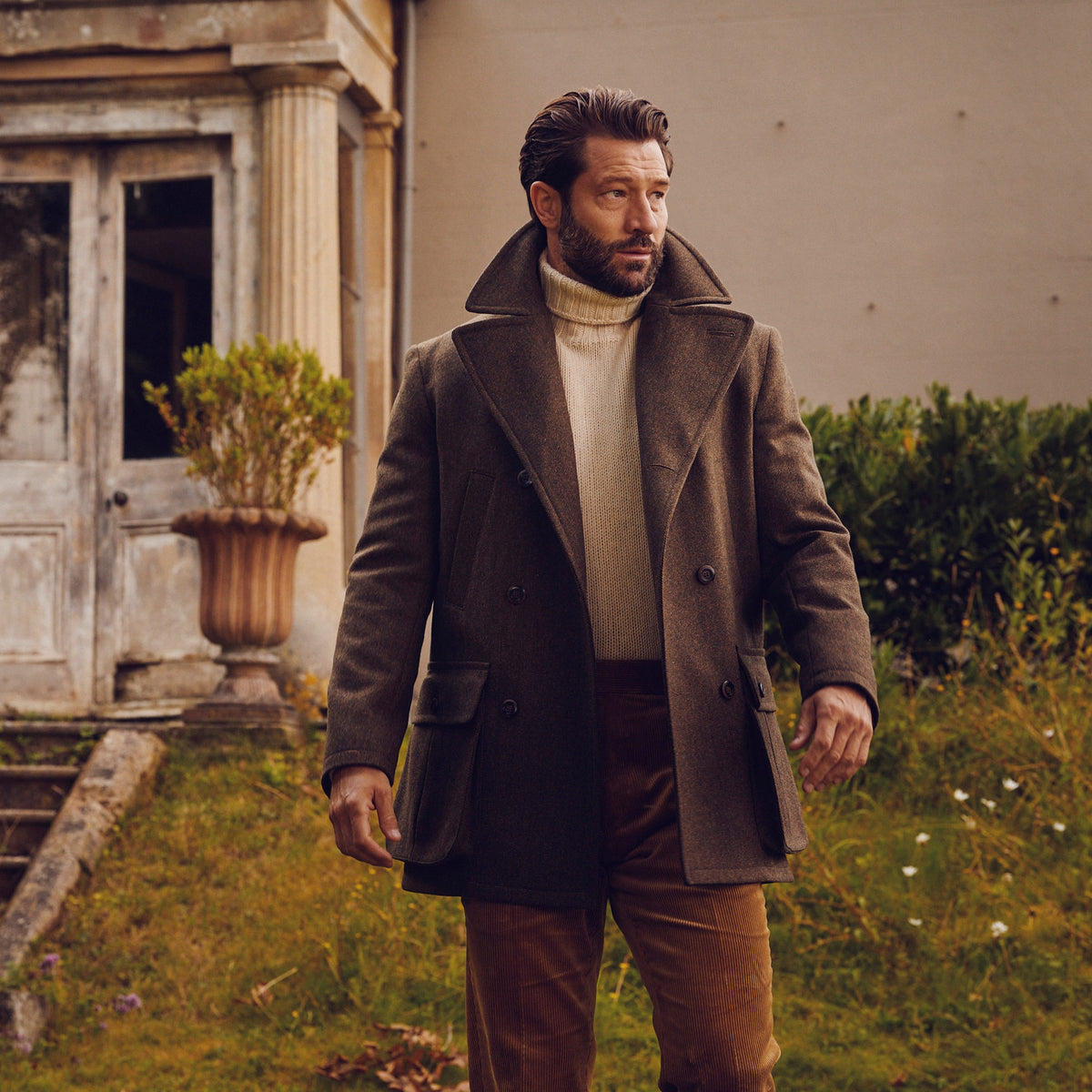 Conrad Herringbone Tweed Car Coat