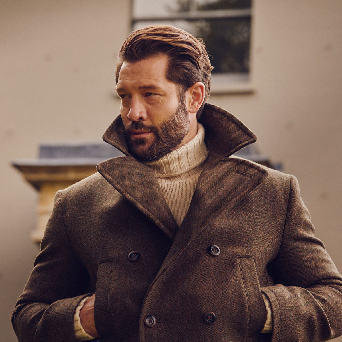 Conrad Herringbone Tweed Car Coat
