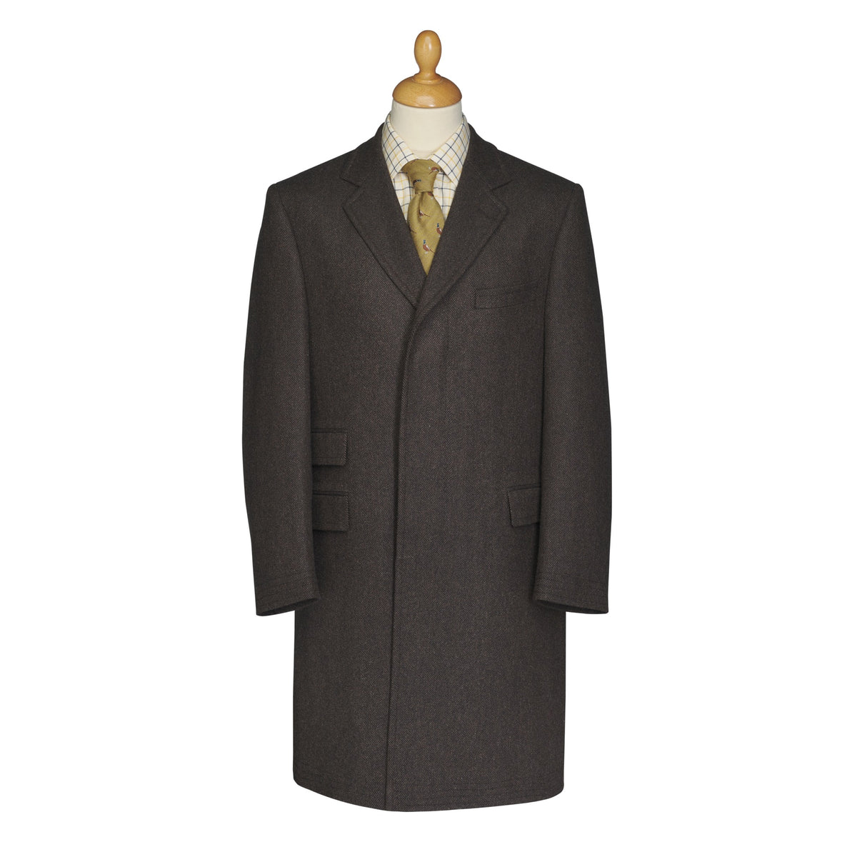Brown Calder Herringbone Covert Coat