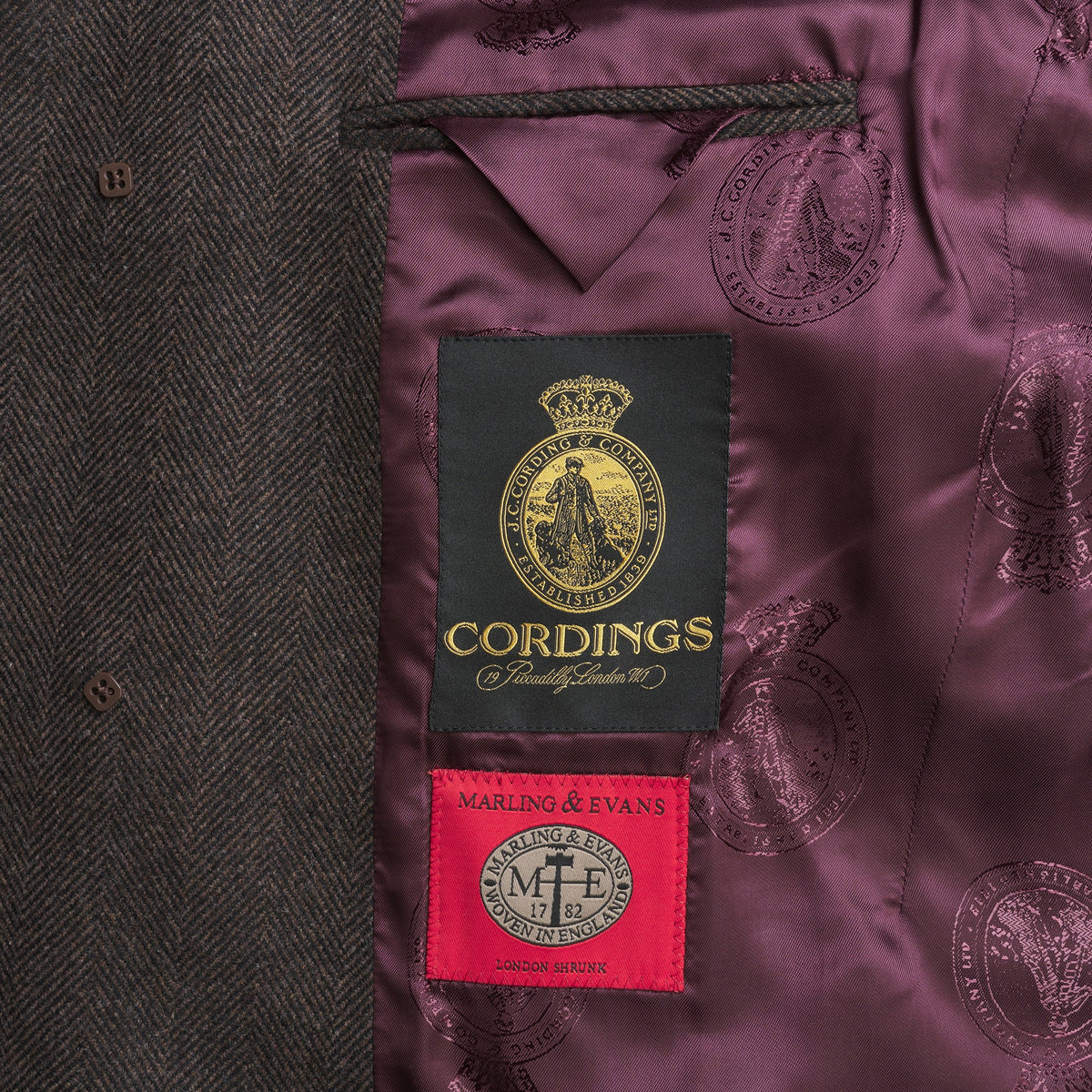 Brown Calder Herringbone Covert Coat