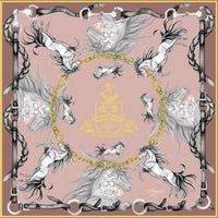 Hold Your Horses Large Square Pink Silk Scarf