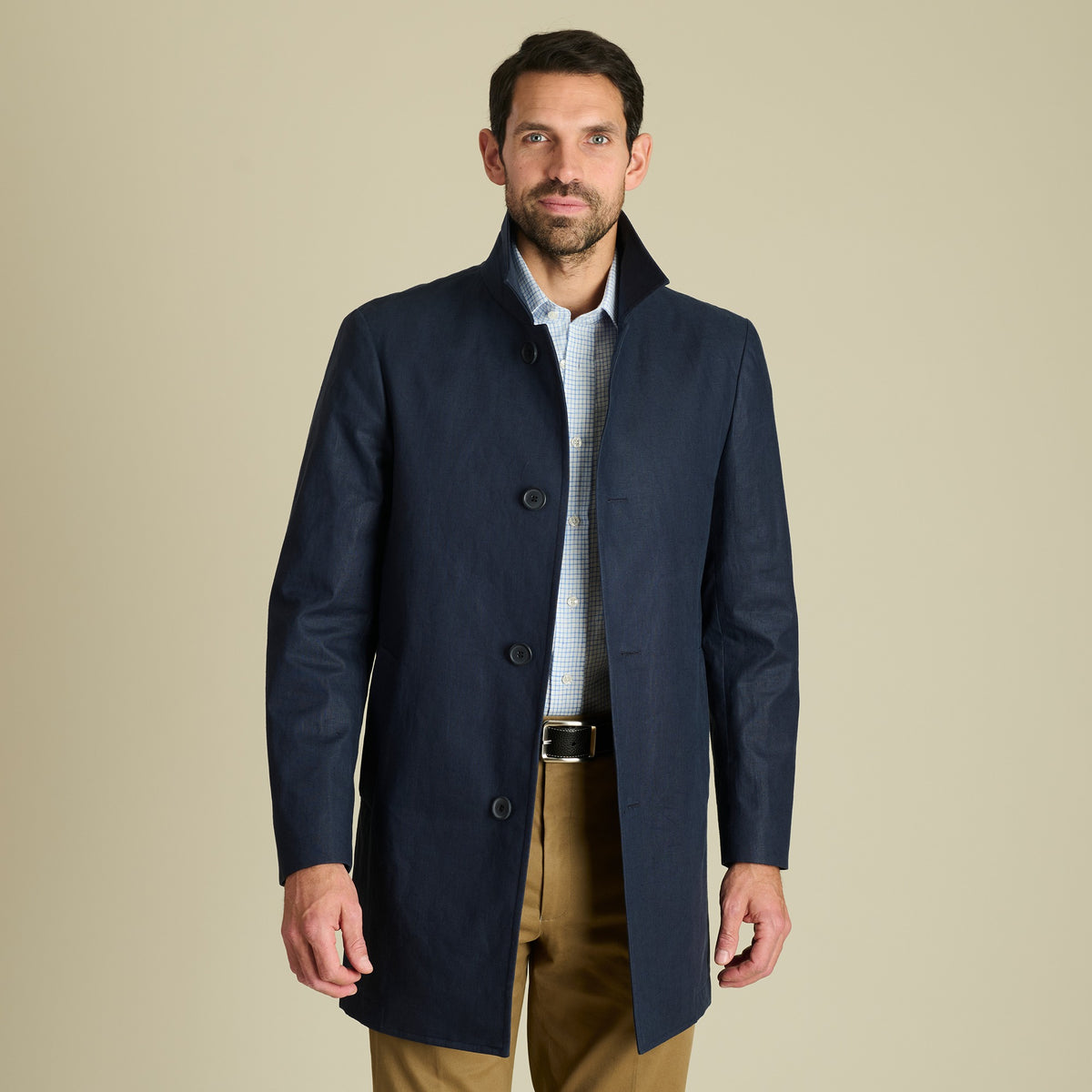 Navy Alderley Linen Raincoat