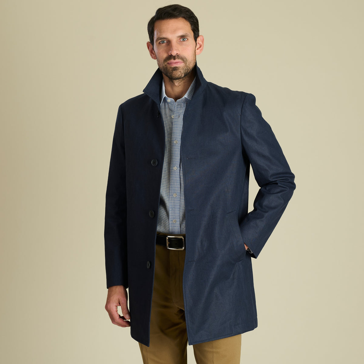 Navy Alderley Linen Raincoat