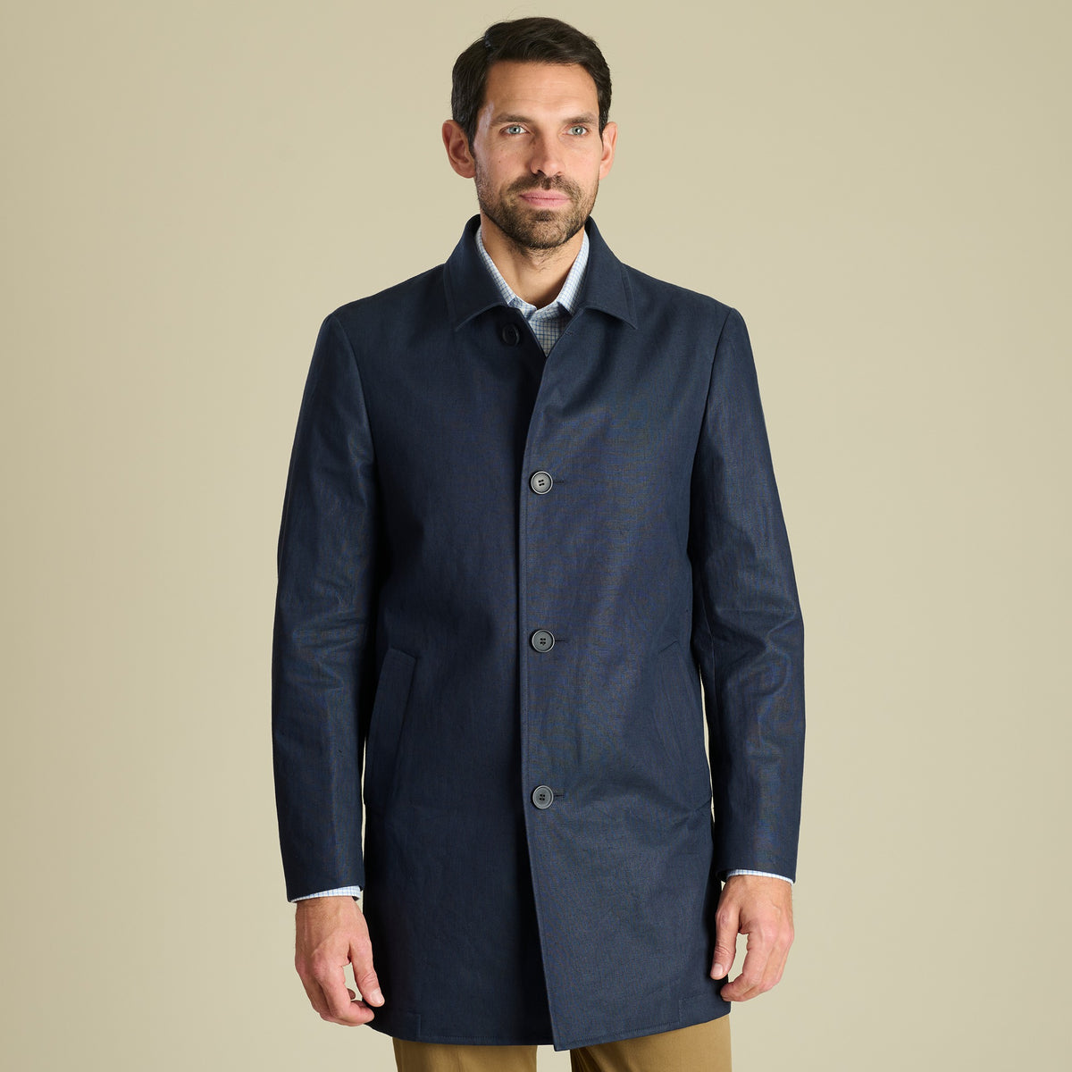 Navy Alderley Linen Raincoat