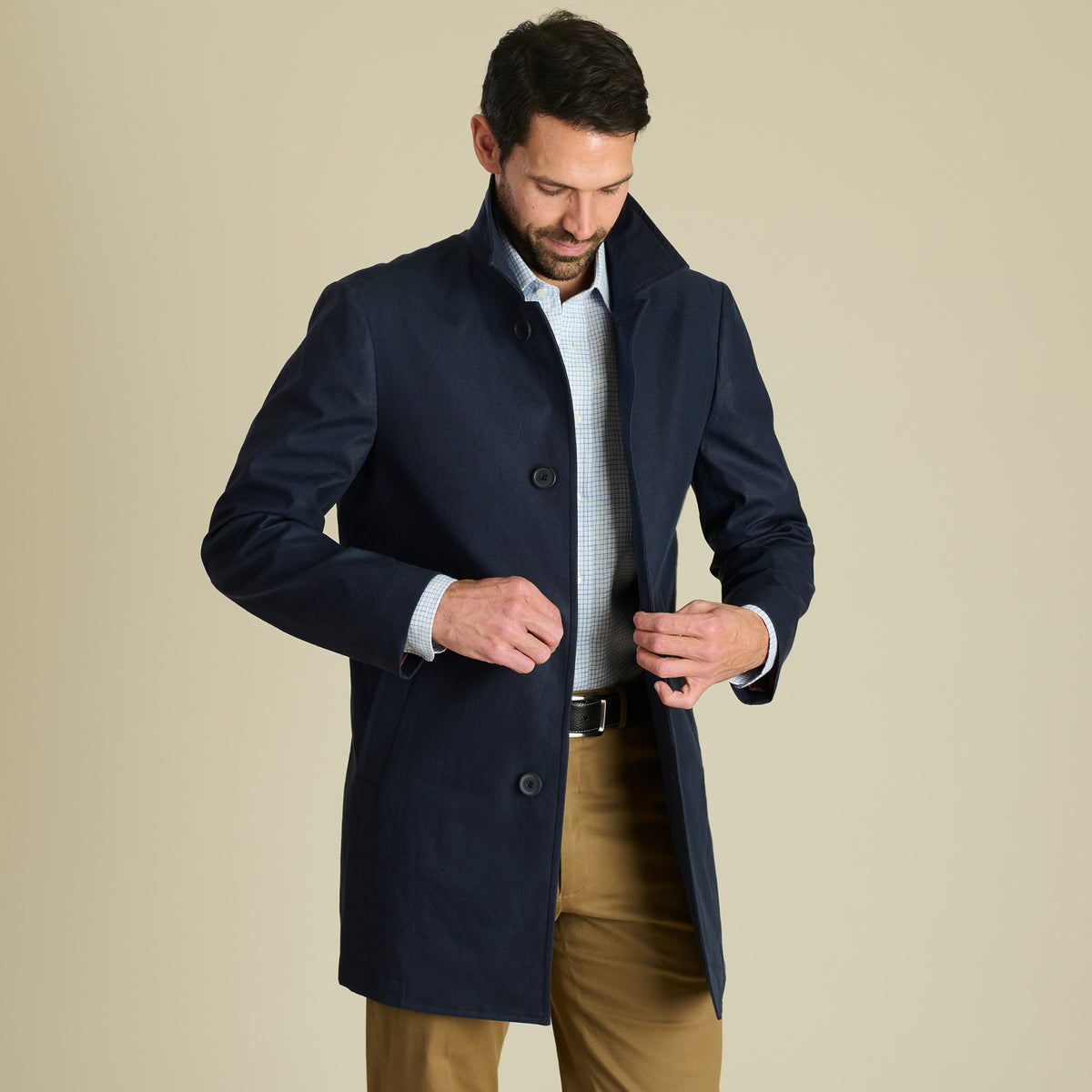 Navy Alderley Linen Raincoat