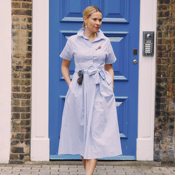 Striped Seersucker Shirt Dress