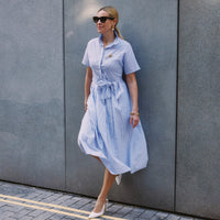Striped Seersucker Shirt Dress