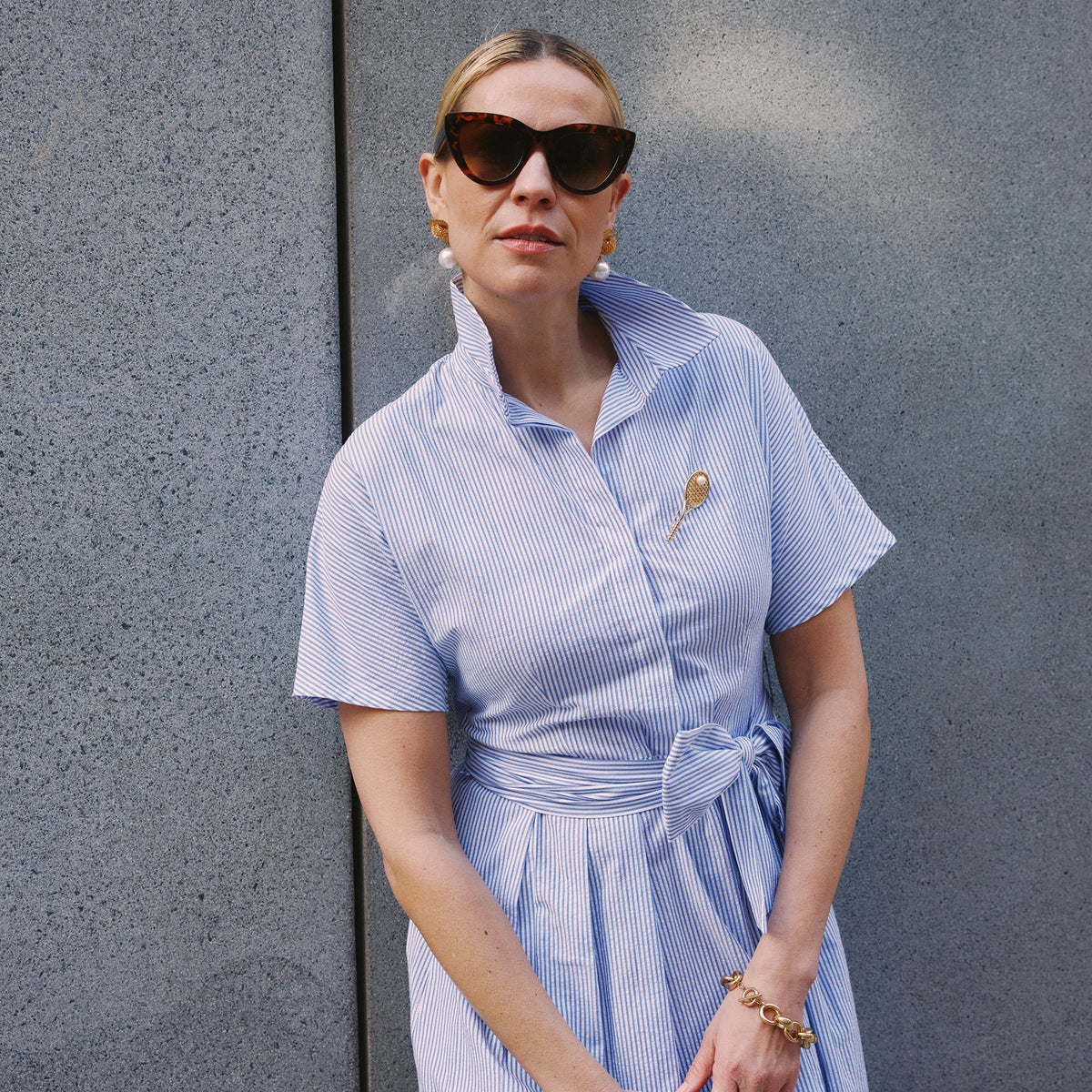 Striped Seersucker Shirt Dress