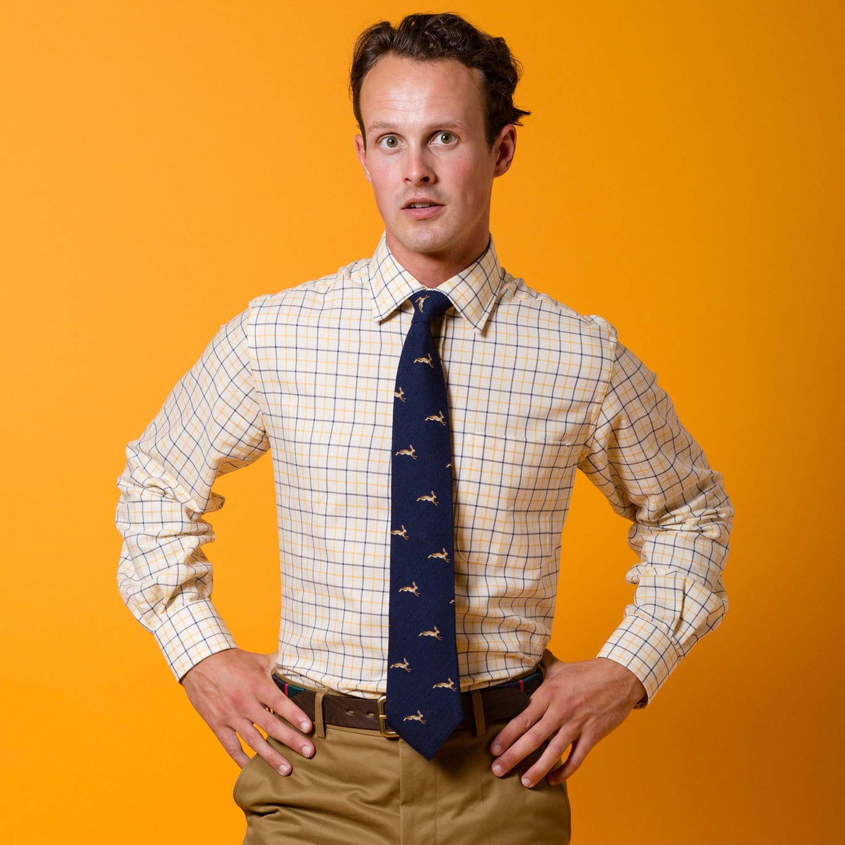 Yellow Navy Medium Check Tattersall Shirt