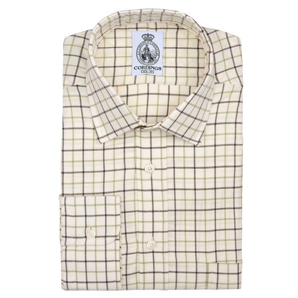 Brown Green Medium Check Tattersall Shirt