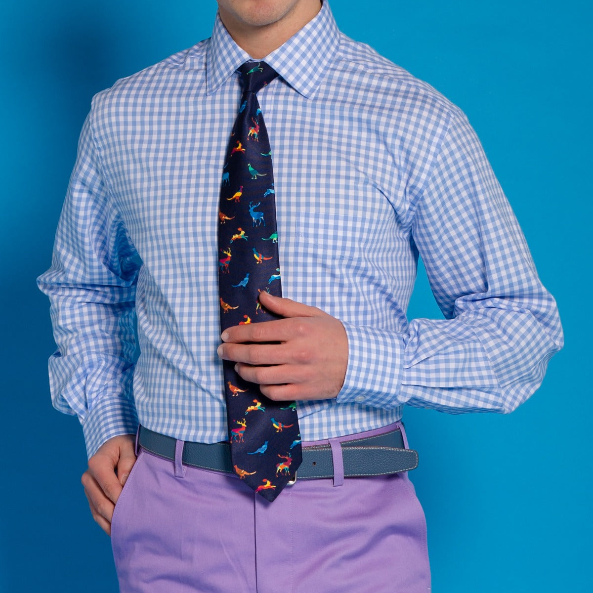 Blue Gingham Cotton Twill Shirt