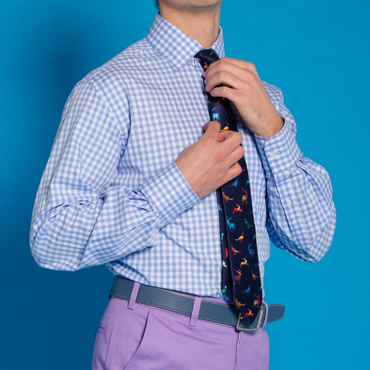Blue Gingham Cotton Twill Shirt