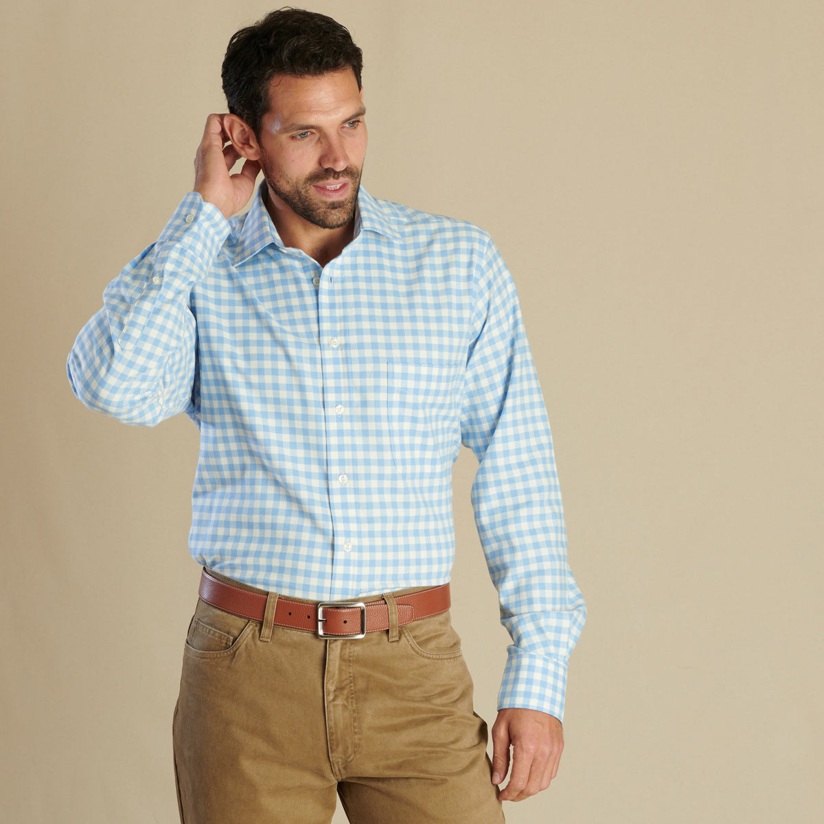 Blue Gingham Brushed Shirt