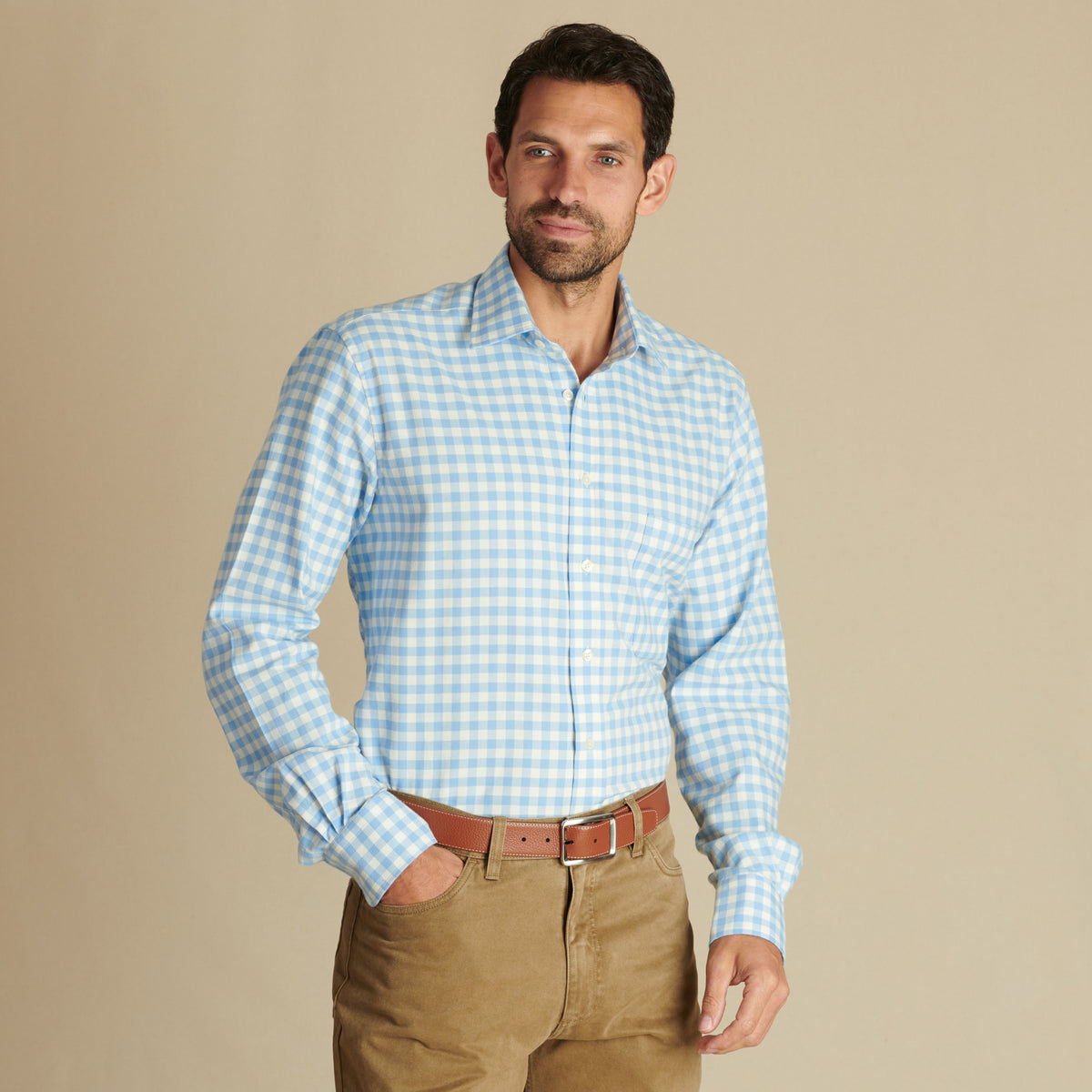 Blue Gingham Brushed Shirt