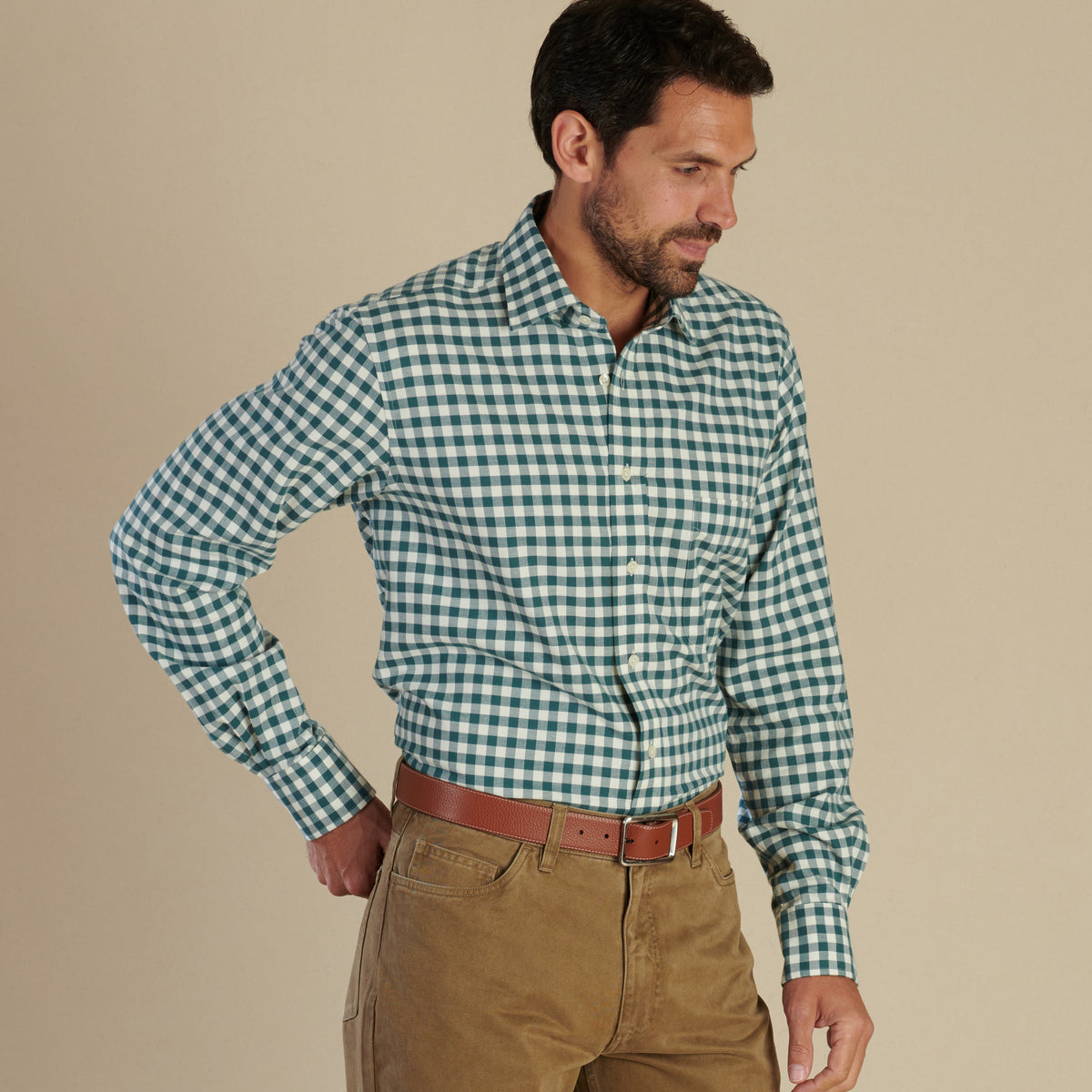 Green Gingham Brushed Shirt