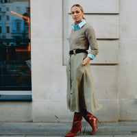 Khaki Maria Linen A-Line Skirt