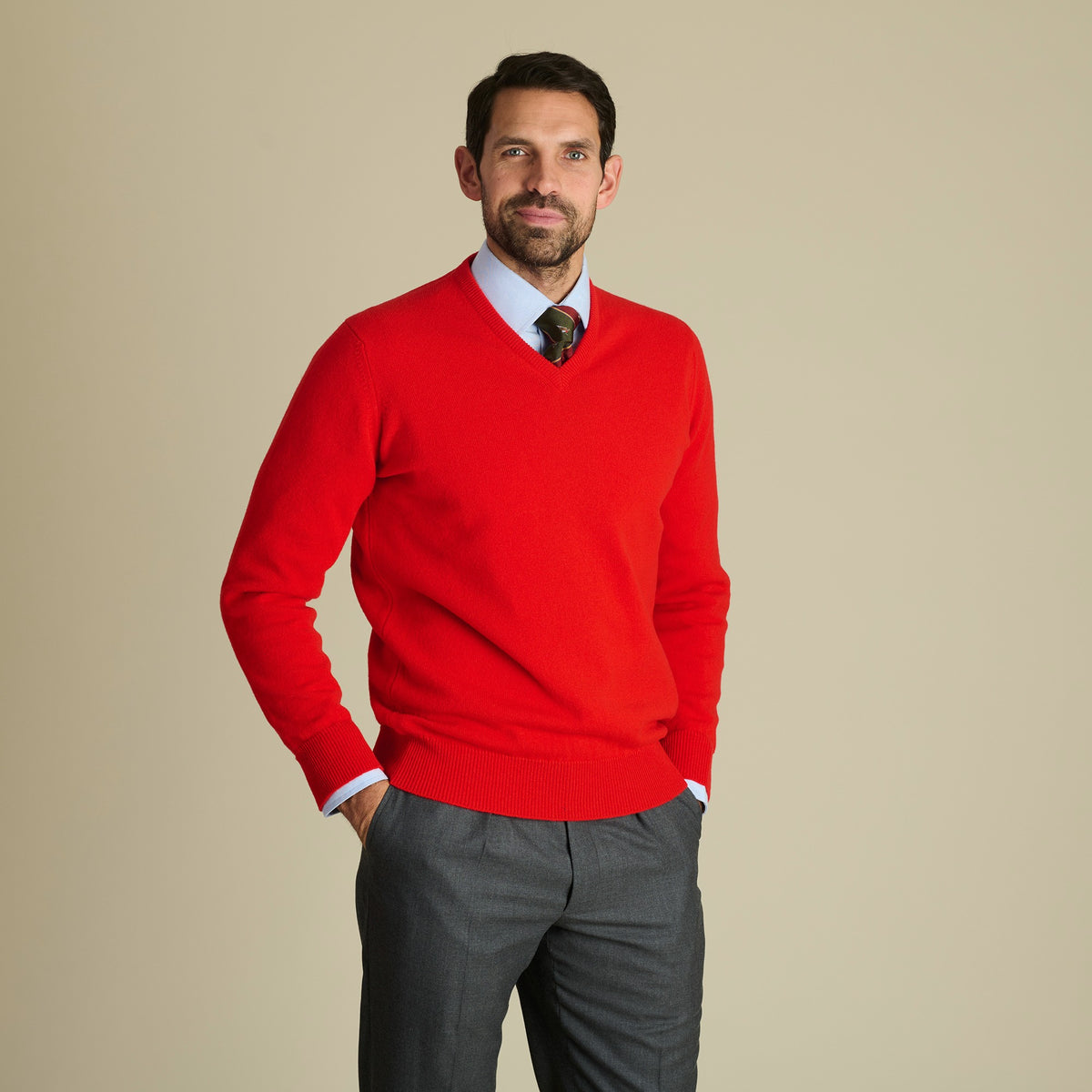 Scarlet Lambswool V-Neck Jumper