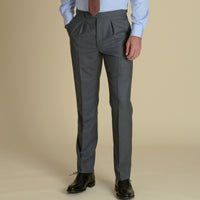 Grey Worsted Flannel Pleated Trousers