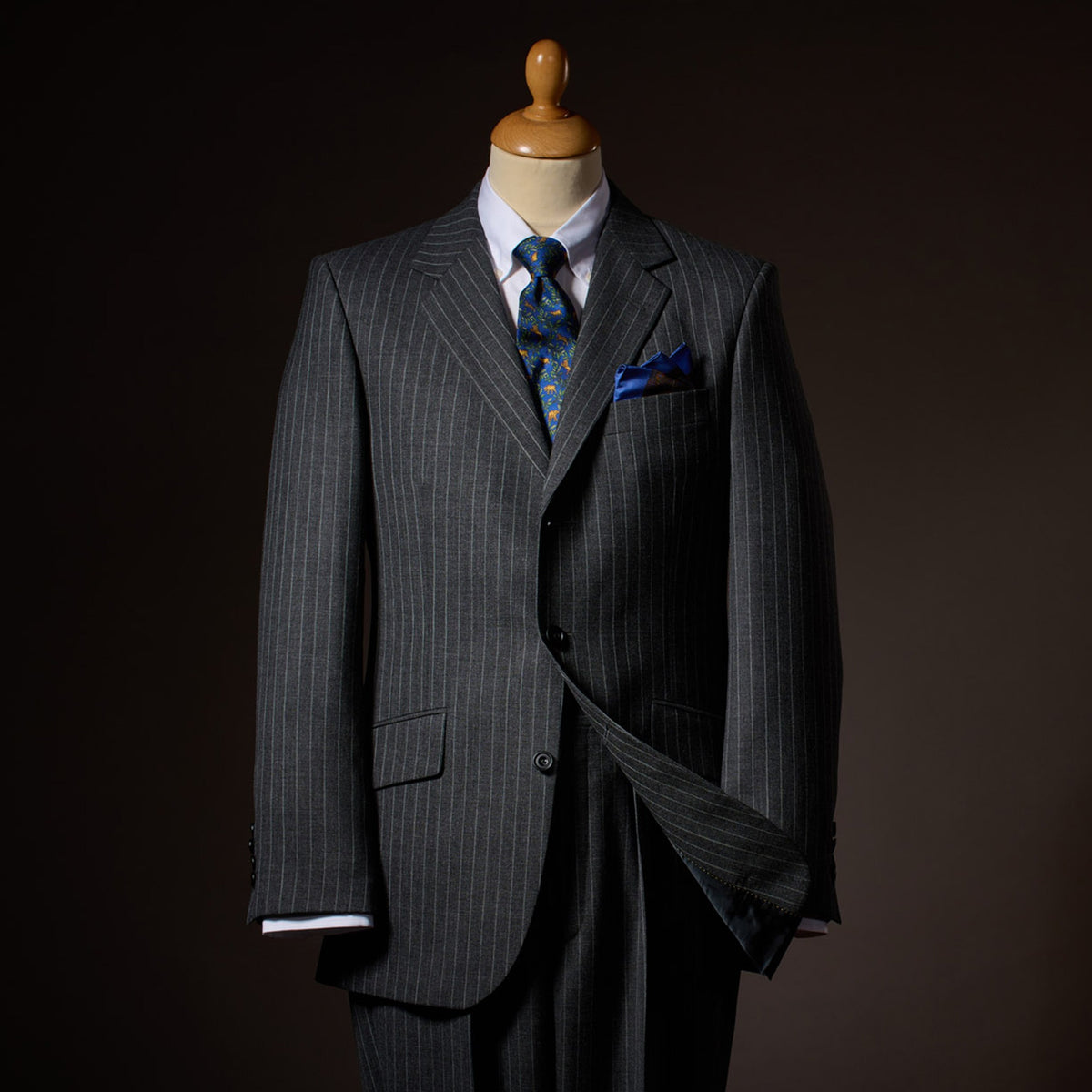 Grey 10oz Three Button Chalk Stripe Suit