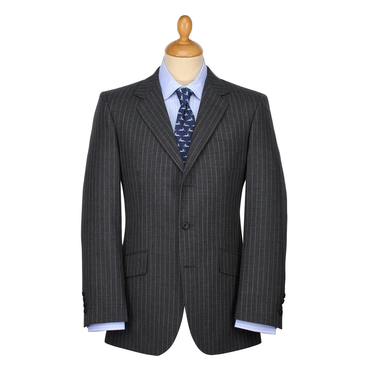 Grey 10oz Three Button Chalk Stripe Suit