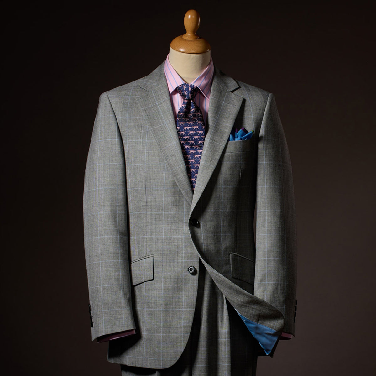 Grey Two Button 10oz Prince of Wales Suit