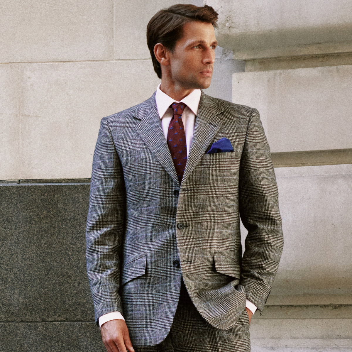 Grey 13oz Prince Of Wales Three Button Suit