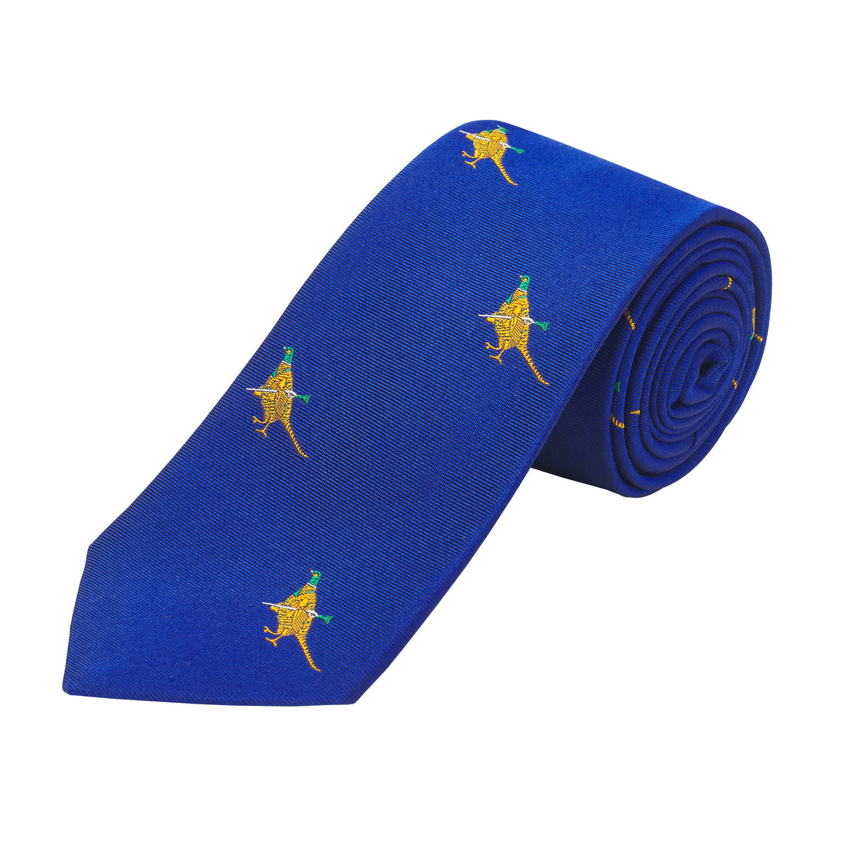 Royal Blue Hunting Pheasant Silk Tie
