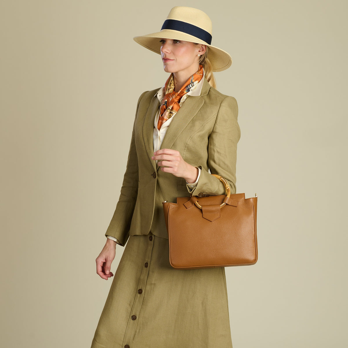 Tan Bamboo Leather Handbag