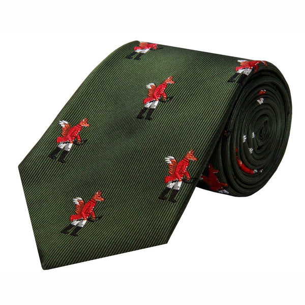 Olive Hunting Fox Silk Tie