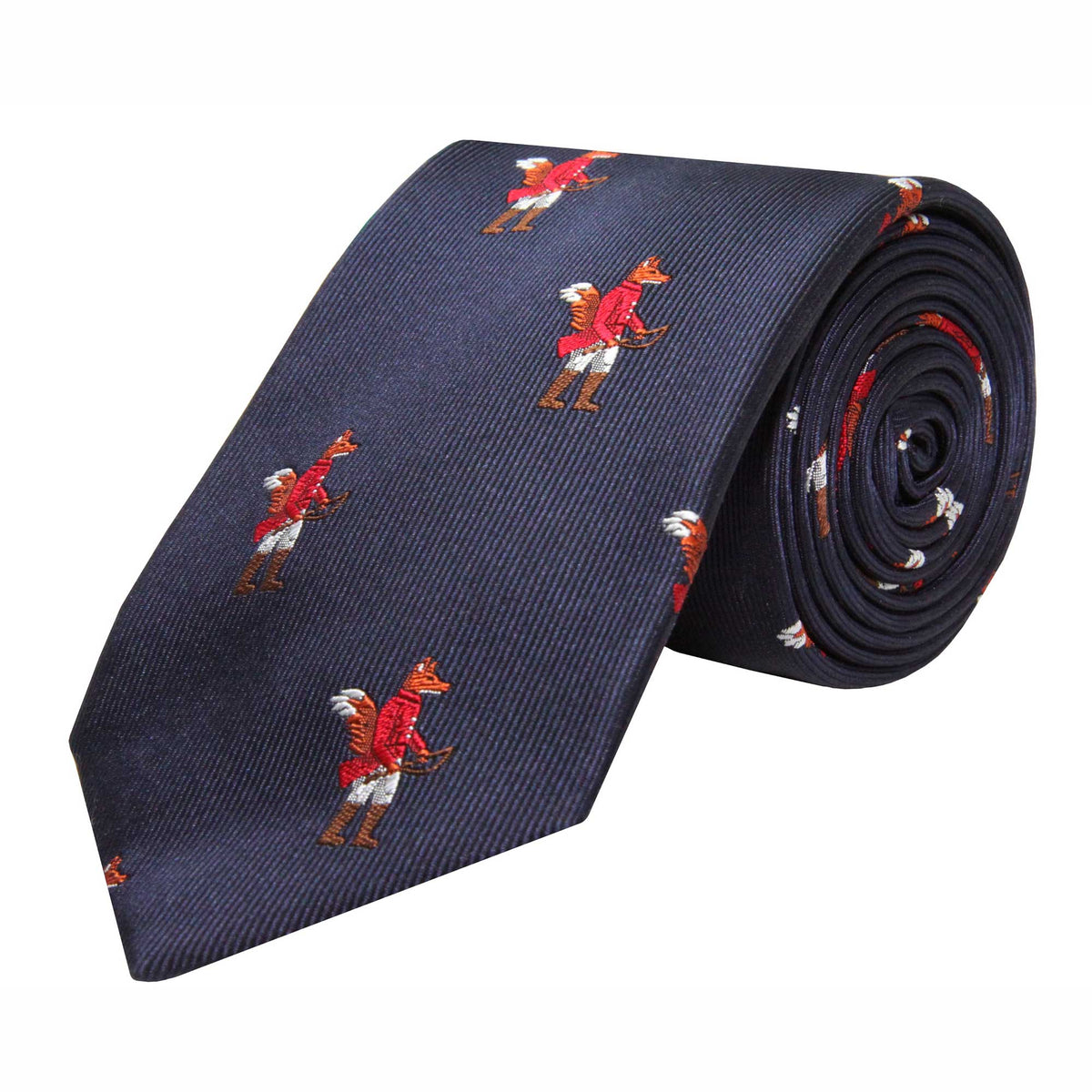 Navy Hunting Fox Silk Tie