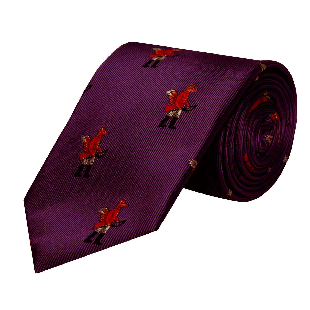 Plum Hunting Fox Silk Tie
