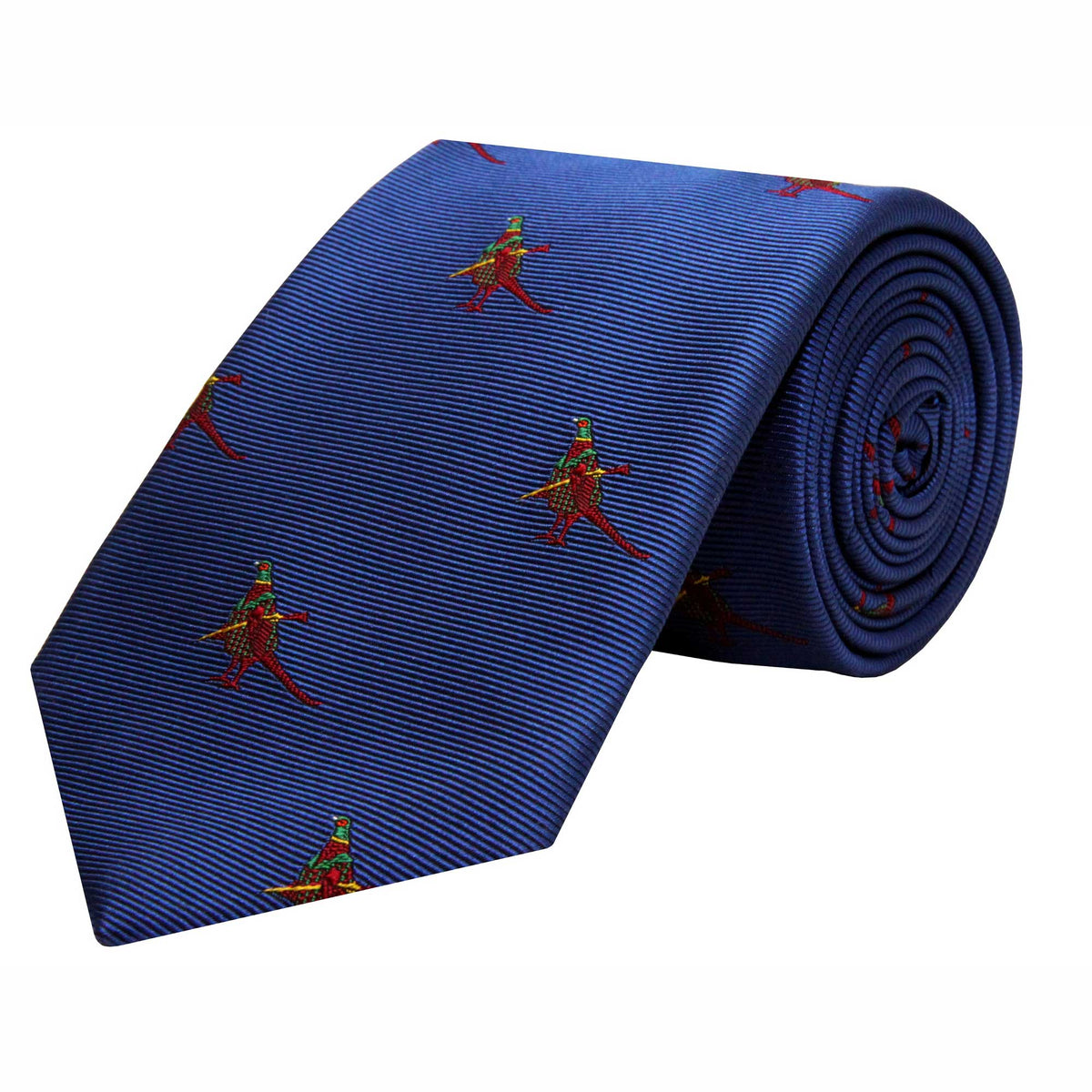 Azure Hunting Pheasant Silk Tie
