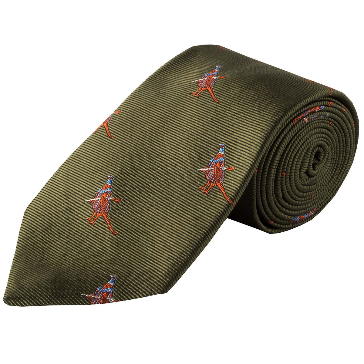 Olive Hunting Pheasant Silk Tie