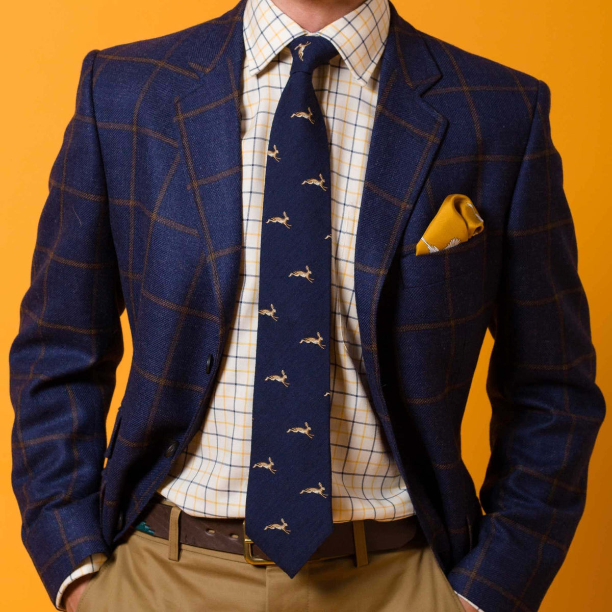Navy March Hare Woven Wool and Silk Tie
