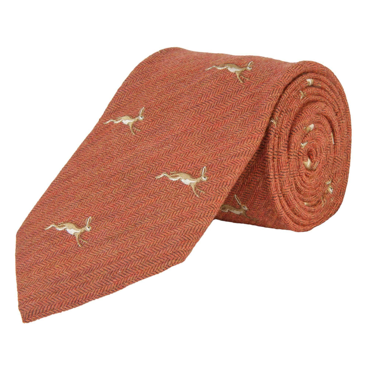 Orange March Hare Woven Wool and Silk Tie