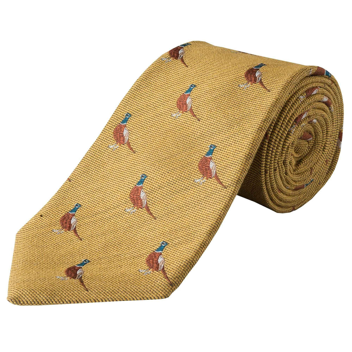 Gold  Pheasant Woven Wool Silk Tie