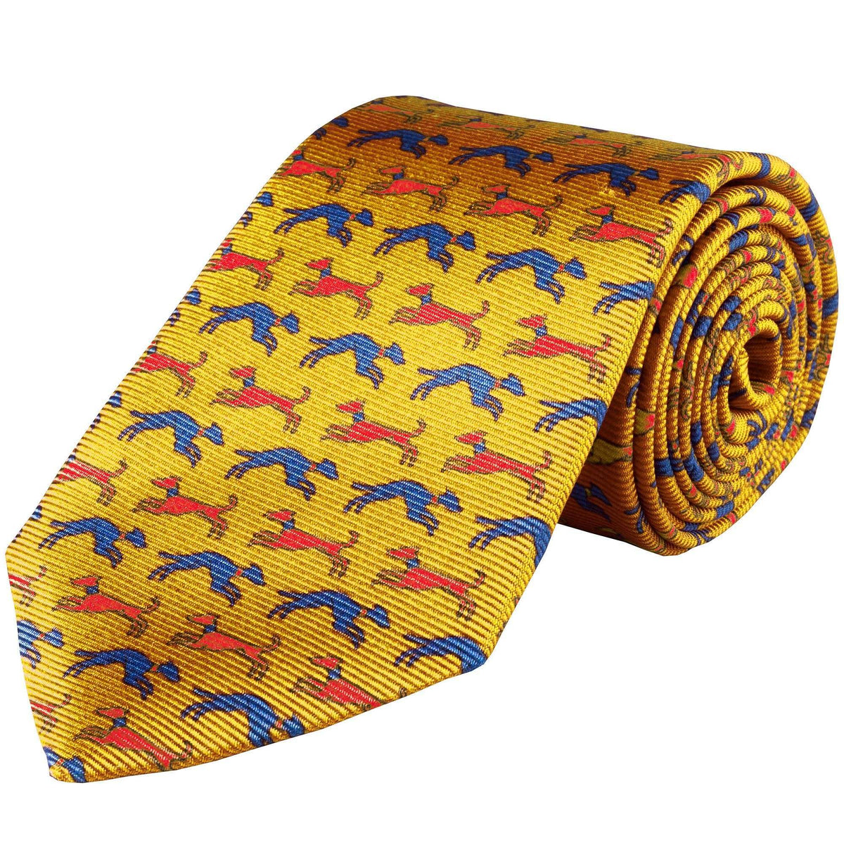 Gold Speeding Hound Printed Silk Tie